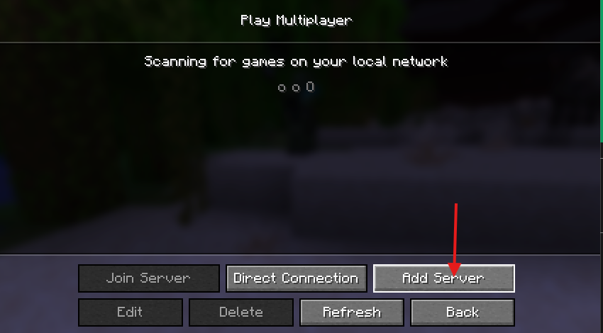 Multiplayer menu with Add Server button highlighted